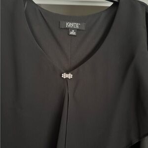 Ignite Evenings Black Dress with Rhinestone Accent